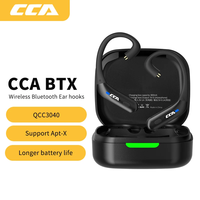 

CCA BTX Earphone Module Bluetooth 5.2 QCC3040 Wireless Ear Hook Upgrade Cable APT-X 2PIN 0.75mm Connector Earbuds