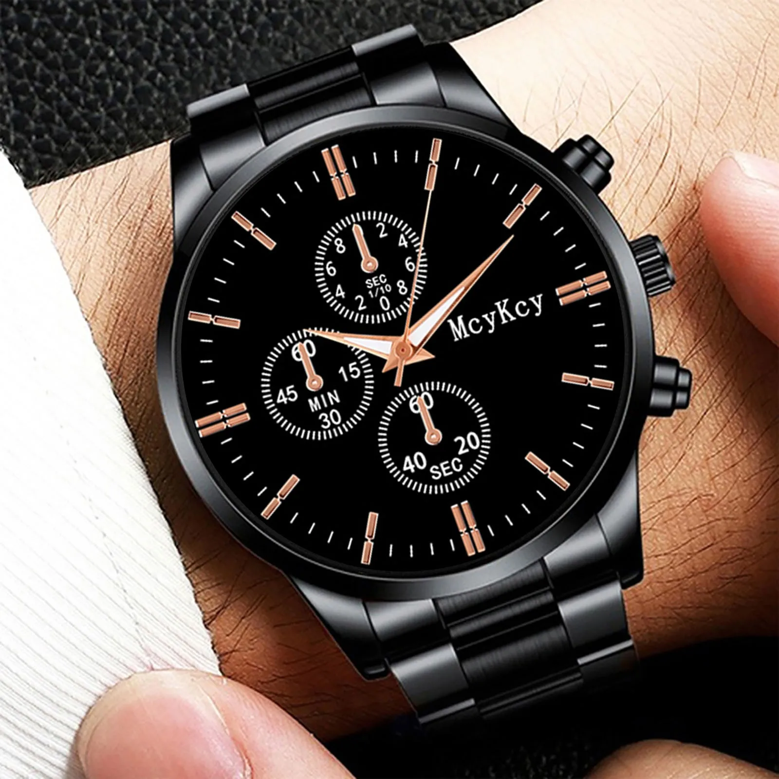 

Mens Fashion Business Quartz Watch Fashion Fake Three Eye Six Pin Calendar Men Watch Stainless Steel Belt Men relogio masculino