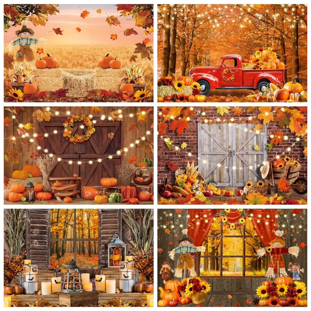 

Fall Backdrop Autumn Farm Barn Wheat Field Pumpkin Haystack Harvest Baby Portrait Photography Background Cake Smash Photo Studio