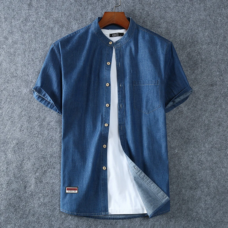 

Мужская джинсовая рубашка с коротким рукавом, размеры до 6XL, 7XL, 8XL