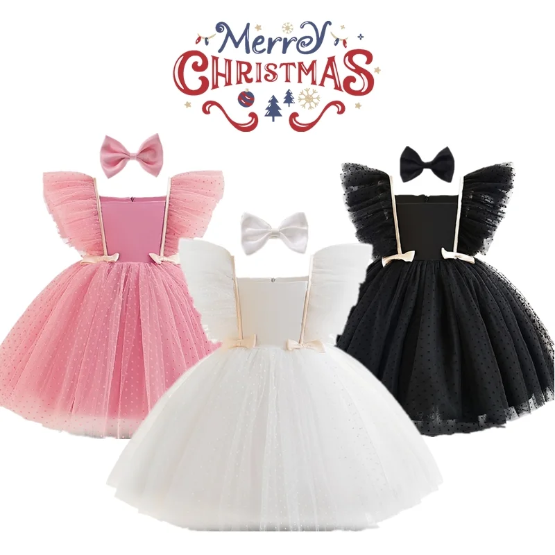 WFRV Детское рождественское платье с пышными рукавами из белого полиэстера в стиле