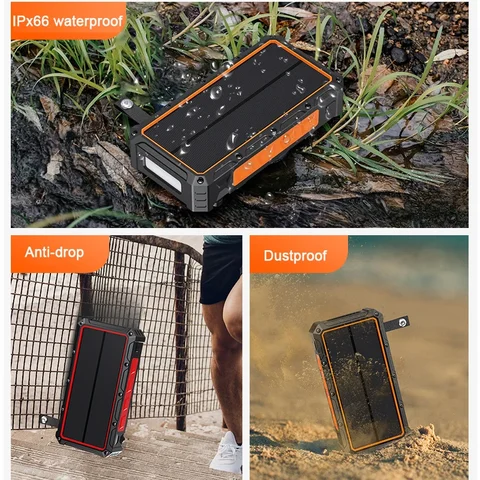 Qi Wireless Solar Power Bank 20000 мАч Водонепроницаемый Powerbank с быстрой зарядкой и панелью Внешний аккумулятор повербанк для Xiaomi iPhone