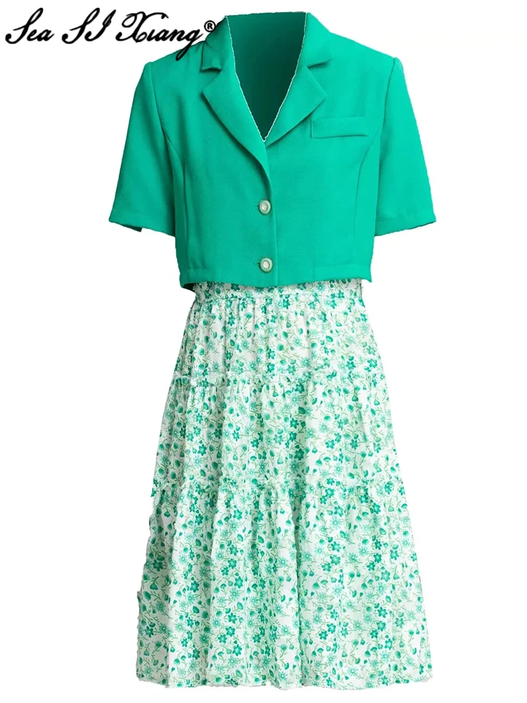 

Женский дизайнерский костюм из двух предметов Seasixiang, однотонное короткое пальто с отложным воротником и платье на бретелях-спагетти с цвет...