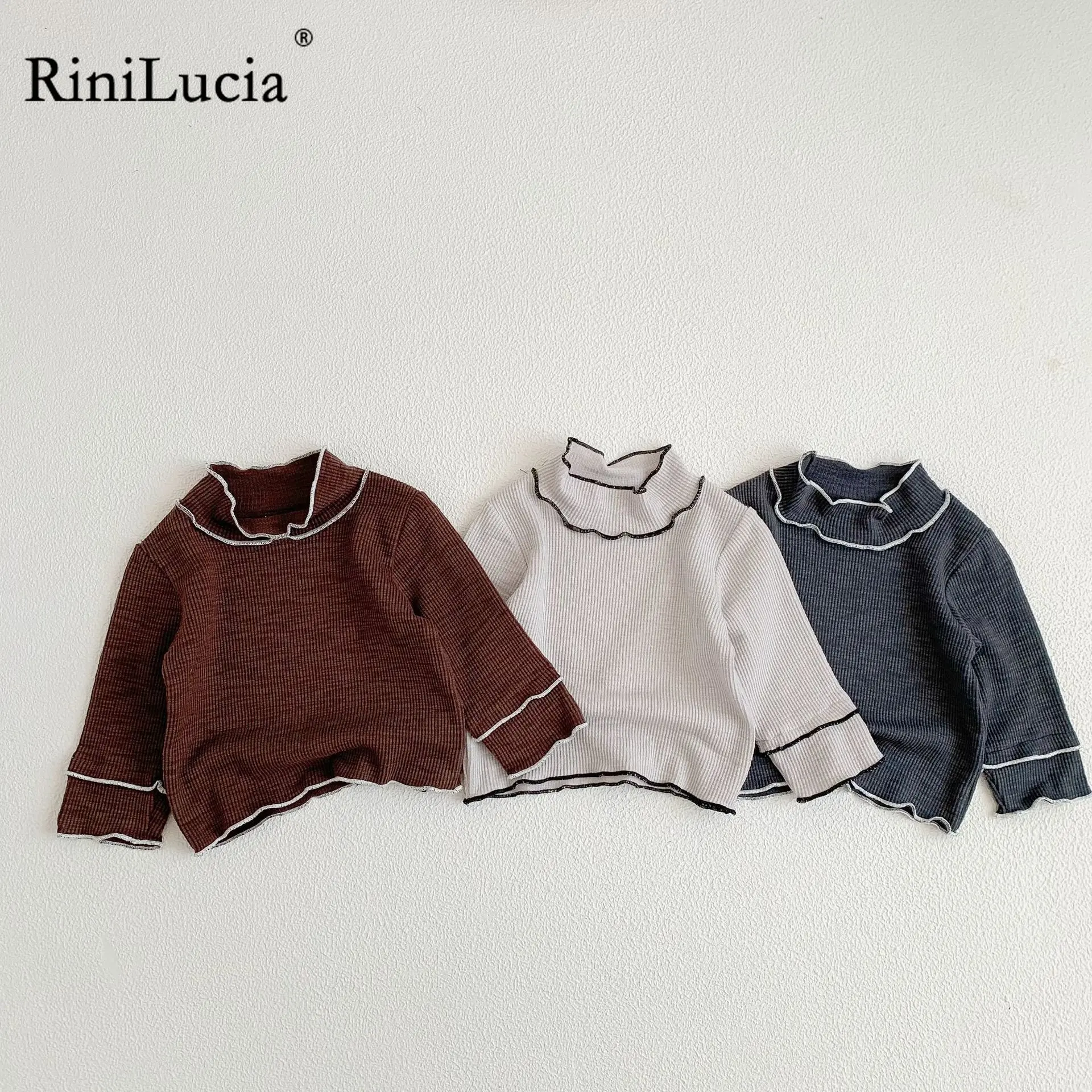 

RiniLucia Autumn Girl Blouse Turtleneck T-shirt Kids Shirts Baby Toddler Long Sleeve Shirt Girls T shirt Tops Child Clothes