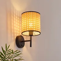 Japanese Style Rattan Wall Lamp for Bedroom Bedside Living Room Decoration Aisle Corridor Lighting Vintage Wall Light Fixtures