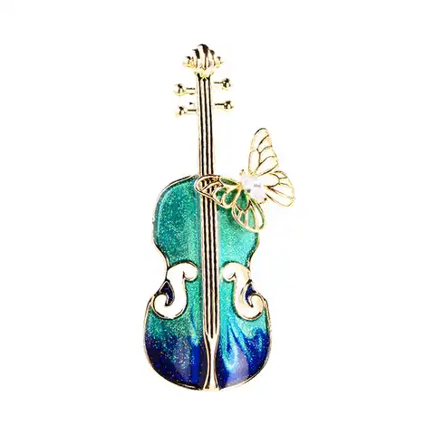 Elegant brooches with a violin for women, enameled pins with artificial crystals, decoration in the form of a musical butterfly ...