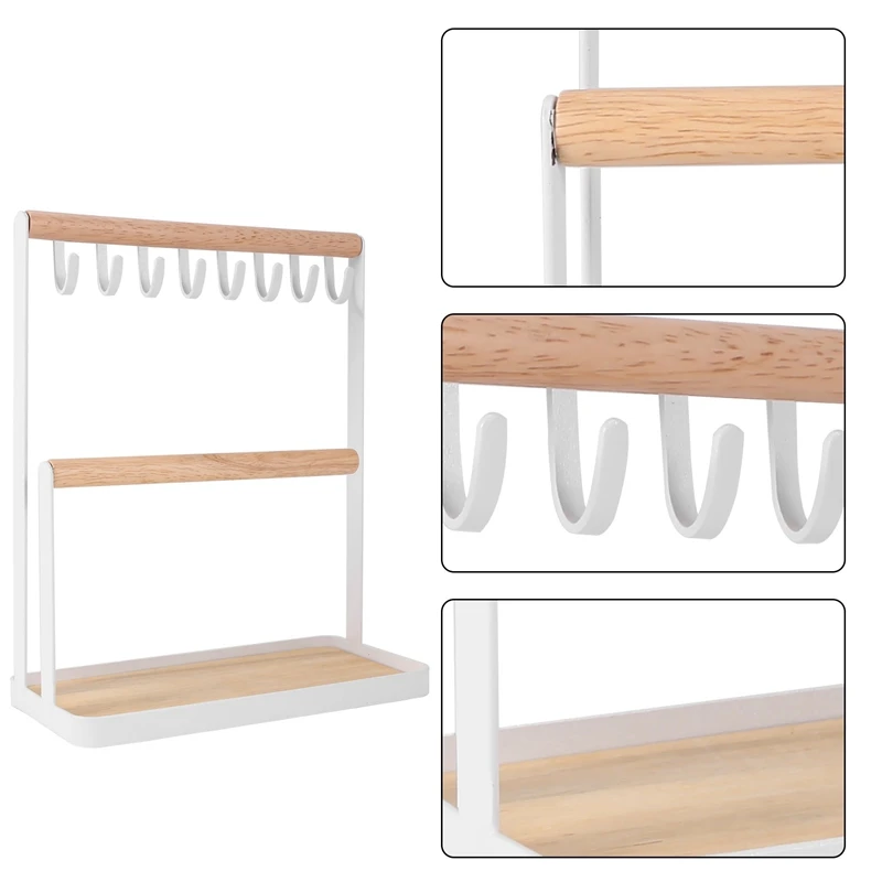 SEWS-подставка для ювелирных изделий с деревянным подносом колец и крючками