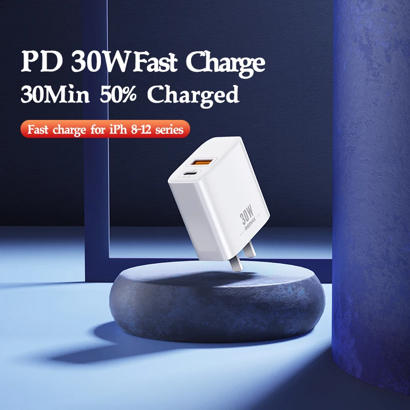 

Remax PD 30W USB Quick Charger Type C PD QC 3.0 Dual Port Fast Charging For iphone 12 pro Max Mini 8 Plus Charger Travel Adapter