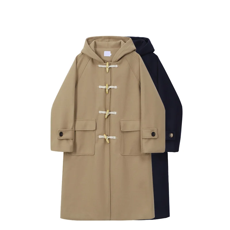 Long Woman Hooded Jacket Korean Preppy Style Retro Versatile Windbreaker Casual Warm Woolen Autumn Winter Women Coat