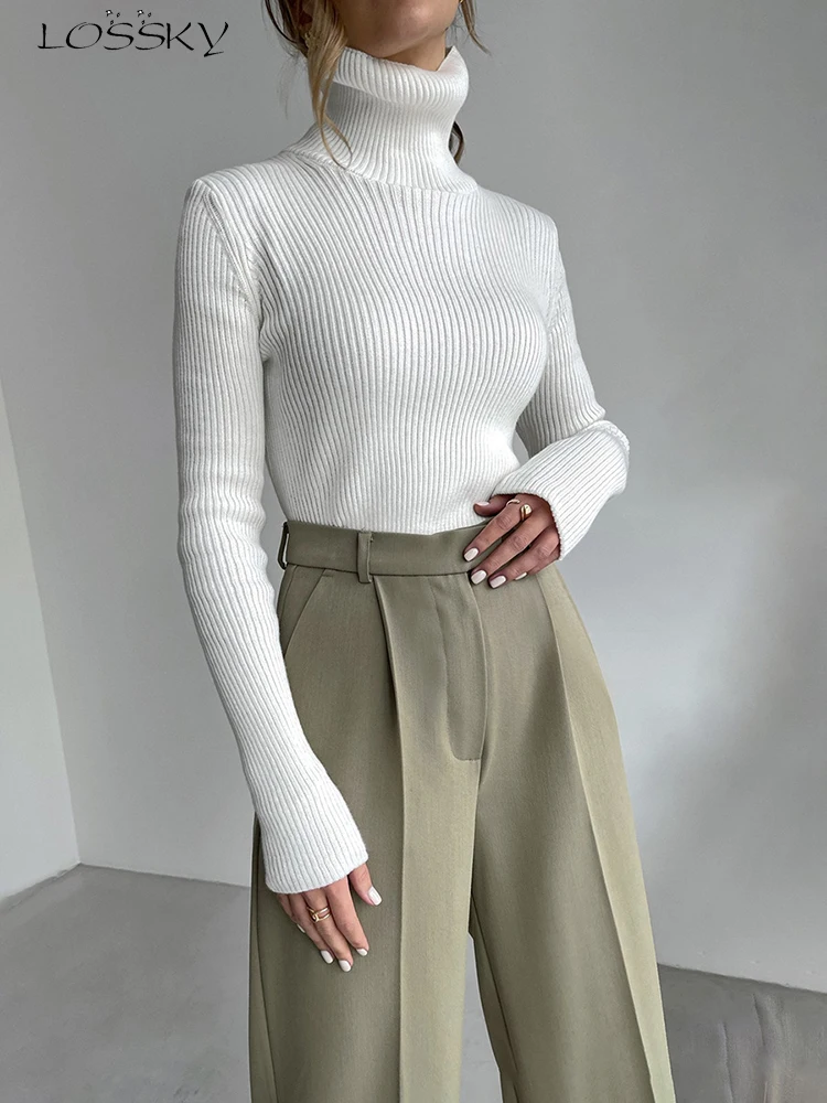 

Autumn Winter Turtleneck Sweaters Women Fashion Knitted Long Sleeve Tops White Slim Pullovers Casual New In Knitwears 2023