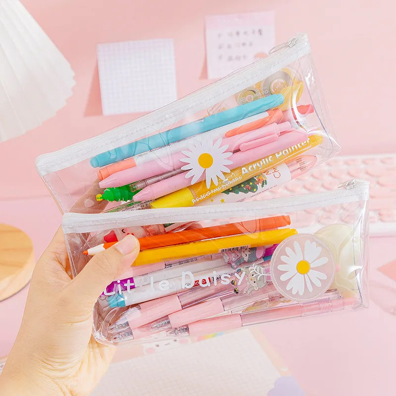 

Cute Transparent Plastic Pencil Bag Simple Waterproof Large-Capacity Storage Children'S School Bag Office Supplies