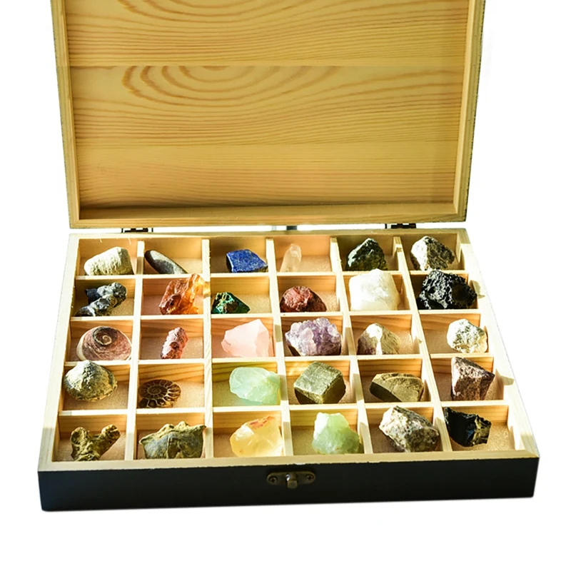

30Pc Rock & Mineral Collection With Collector Box Beginner Starter Set, Kids' Gemstone Crystal Kit Science Education