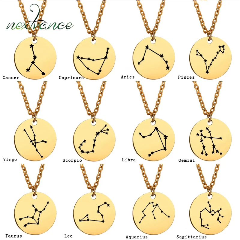 

Nextvance Custom Zodiac Choker Necklace Engraved 12 Constellation Pendant For Women Men Horoscope Jewelry Gifts Dropshipping
