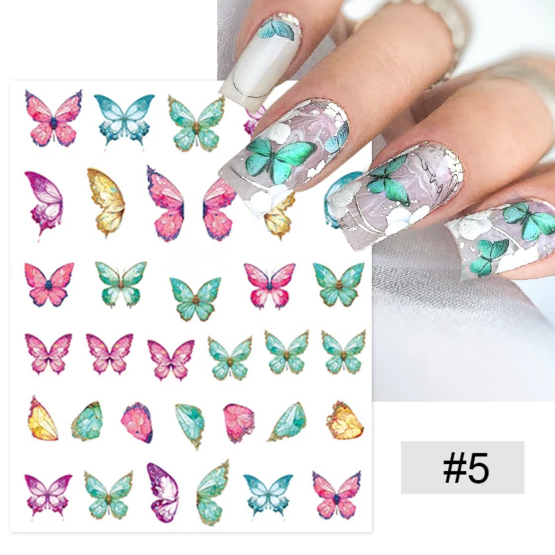 

1PC Butterfly 3D Nail Stickers Flowers Leaves Self Adhesive Transfer Sliders Wraps Manicures Geometrics DIY Nail Art Decorations