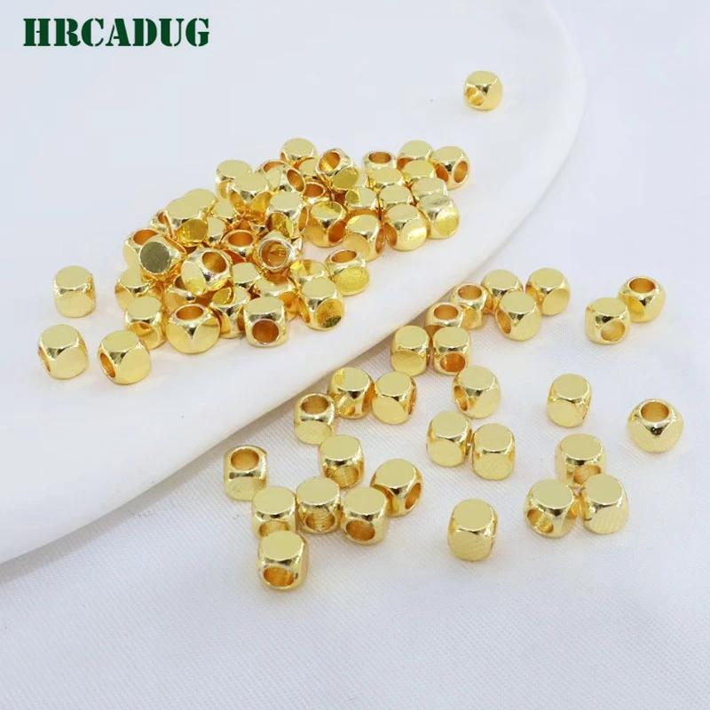 18K Gold Plated Rectangular Smooth Bead Large Hole Spacer Beads For Woman's Bracelet Handmade Jewelry Making Accessories Finding
