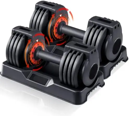 

Dumbbells Set, 25/55LB Pair Adjustable Weights Dumbbells Set for Men and Women with Anti-Slip Fast Adjust Weight by Turning Hand