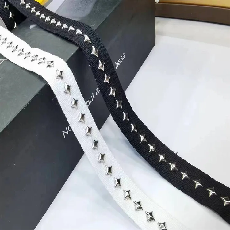 4 ярда 1,5 см/2 см широкая модная тесьма с заклепками для ногтей хлопчатобумажный холщовый ремень для одежды ремень аксессуары декоративный ремень X481