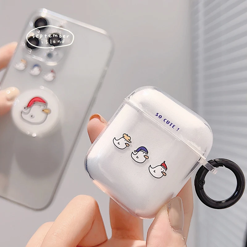 

Cute Duck Cartoon Korea Case for Airpods 21 3Pro Cover Cartoon Earphone Case Transparent Capa for Airpod Pro Headphones Case
