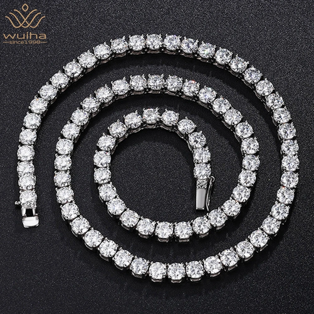 

WUIHA 925 Sterling Silver Round VVS1 Row D Moissanite Tennis Necklaces Fine Jewelry 100% Pass Test Diamond With GRA DropShipping