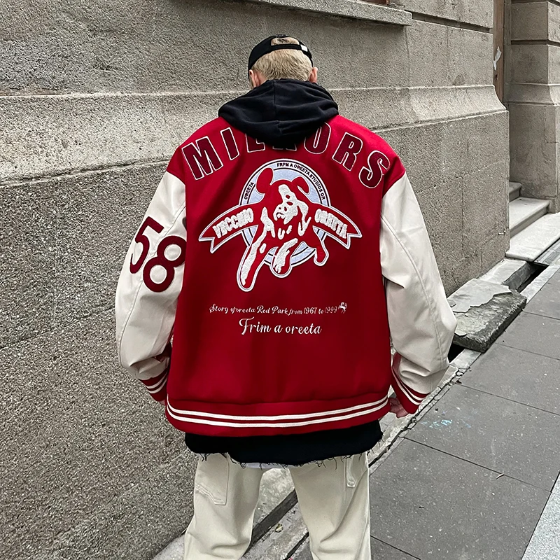 

Модная бейсбольная куртка Y2K в стиле ретро с вышивкой алфавита, мужская куртка в стиле хип-хоп для пар, американский тренд, уличный стиль в ст...