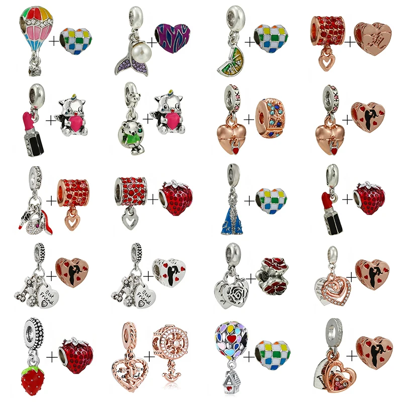 

Rose gold cartoon. Flower Love Series Fashion Charm Alloy Pendant Making Brand Necklace Bracelet Men Women Children Gifts