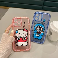 cute cartoon cat sanrio hello kitty doraemon phone case for iphone 11 12 13 pro max soft silicone tpu luminous transparent cover