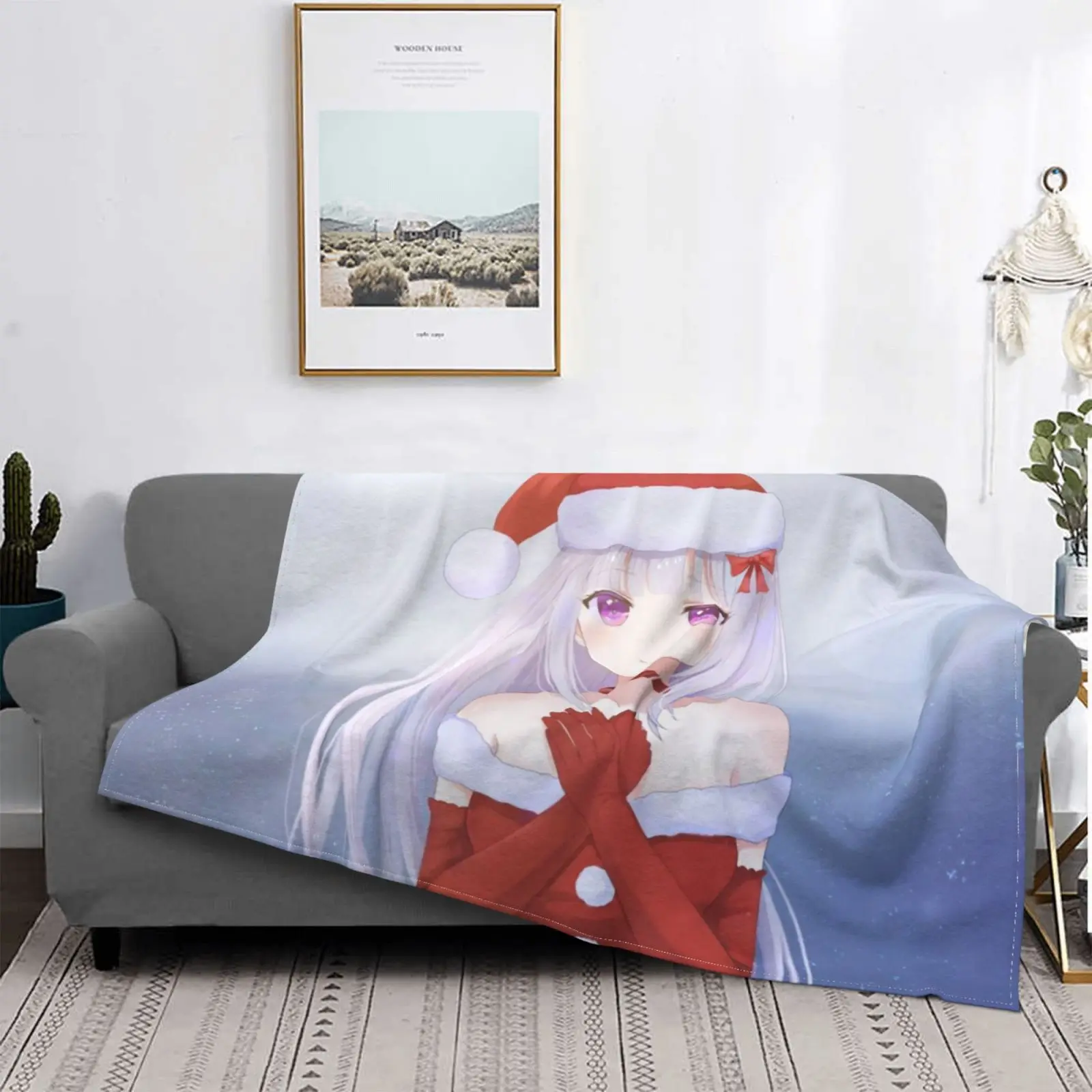 

Anime Girl Christmas Picnic Blanket Flurry Soft Cozy No Shedding No Pilling Lightweight Home Holiday Livingroom Decoration