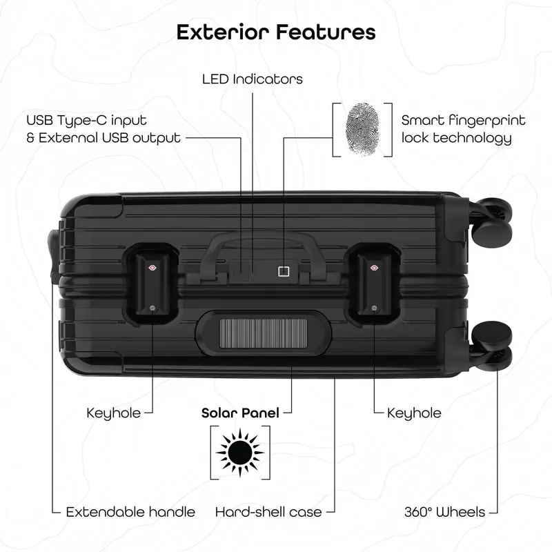 Smart Carry-on Luggage, 20-inch Suitcase with Spinner Wheels, Smart Lock and USB-Output