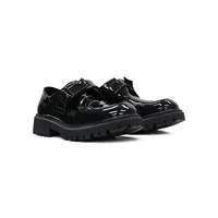 elegant buckle belt design low top thick soled shining black leather shoes young man modern oxfords fashion show style