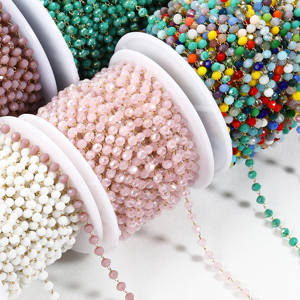 

1meter 3.6mm Stainless Steel Chain Mix Color Beads Beaded Crystal Stone Beads Necklace Chain for Jewelry Making Components DIY