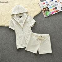 juicy apple tracksuit women 2022 casual summer hooded short sleeve topshorts 2 pieces set female chic loose t shirt shorts suit