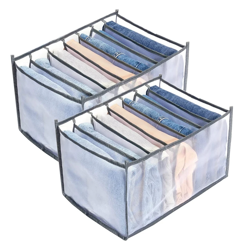 

New 7 Grids Clothes Organizer 2PCS,Folded Clothes Organizer For Closet,Washable Drawer Clothes Compartment Storage Box