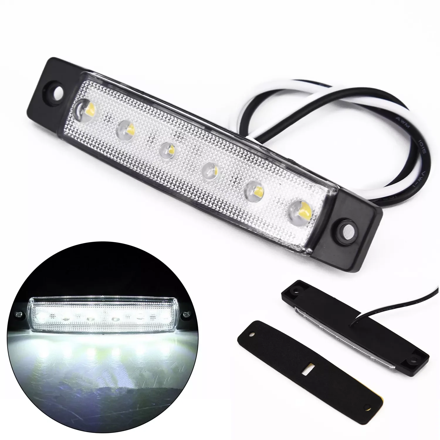 

White 12V 6 LED Side Marker Light For Trailer Truck Boat BUS Indicator RV Lamp Waterproof & Low Power Consumption