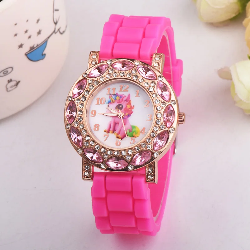 

Lovely Pink Unicorn Children Wrist Watches Diamond Cartoon Leather Strap Kids Quartz Watch For Boy Clocks Relogio Masculino Saat