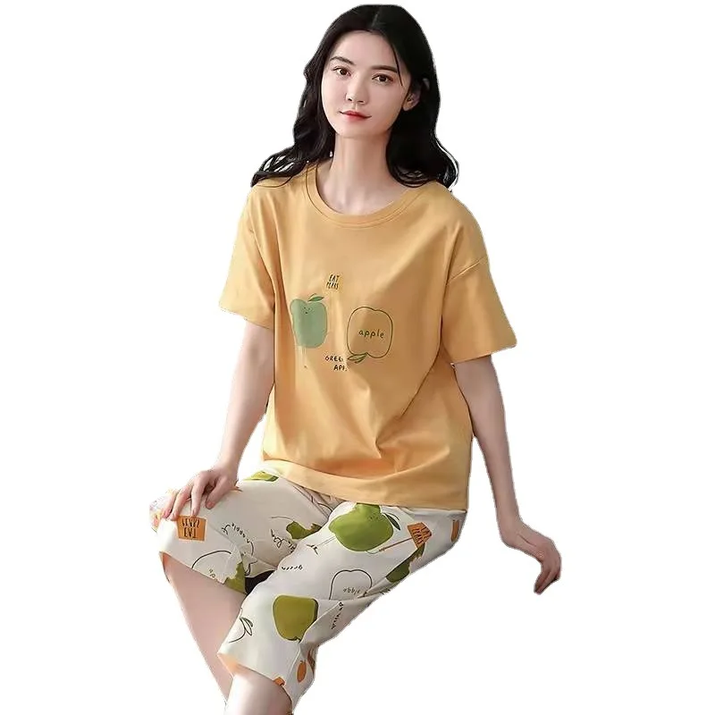 Summer new women's cotton pajamas set short-sleeved shorts thin loungewear loose plus size two-piece plus size