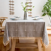 linen cotton plaid tablecloth rectangular dining table tassel tablecloth for table pastoral solid party wedding home decoration