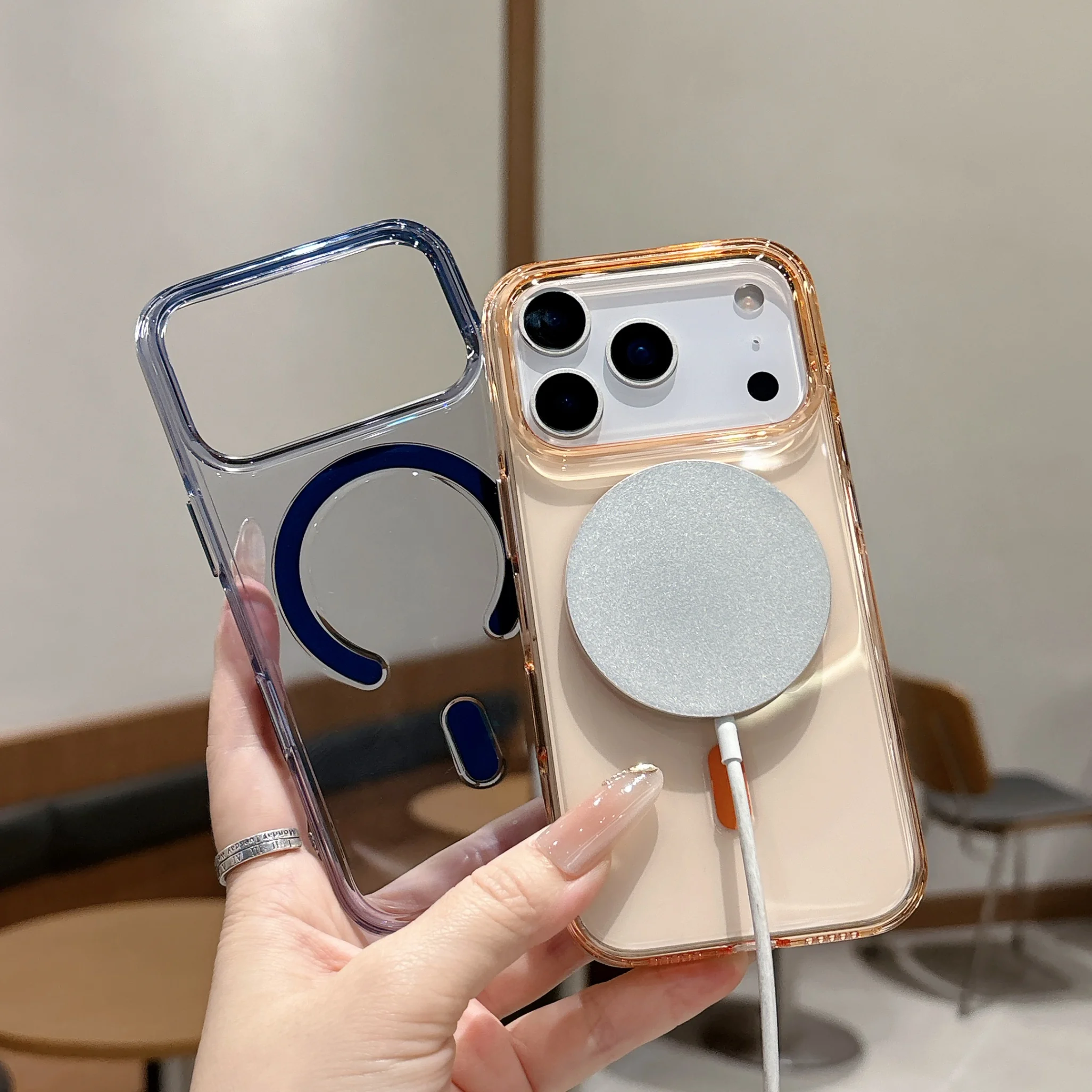 Фото Магнитный прозрачный чехол для iPhone 15 16 17 Pro Max с сильной магнитной адсорбцией для MagSafe, роскошный прозрачный жесткий чехол из поликарбоната №5