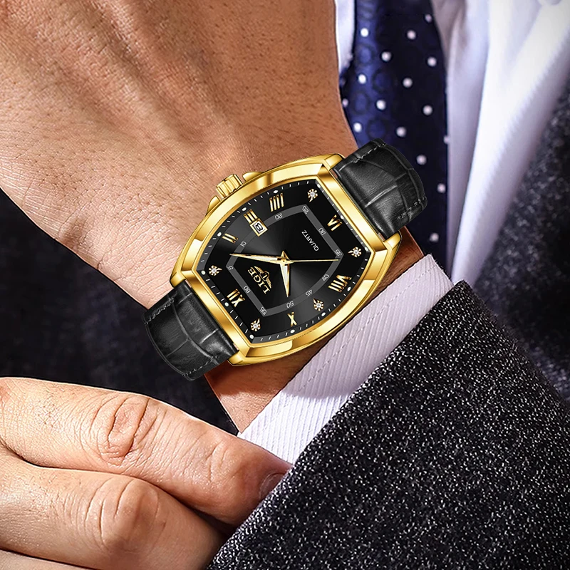 LIGE кварцевые мужские часы модные военные кожаные ремешки светящиеся