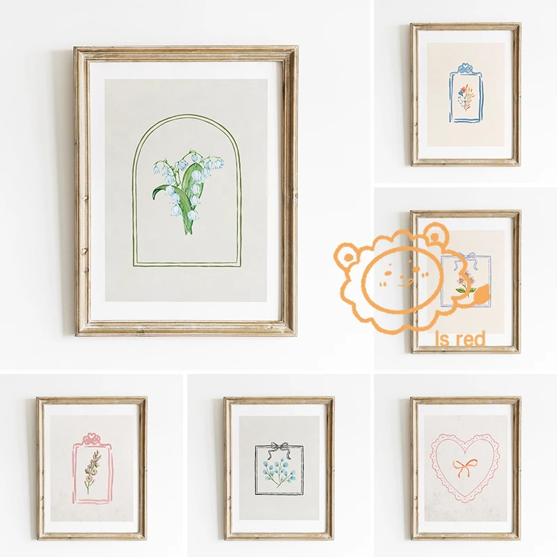 Винтажный постер с растительным принтом холст рисунком маргаритки колокольчика