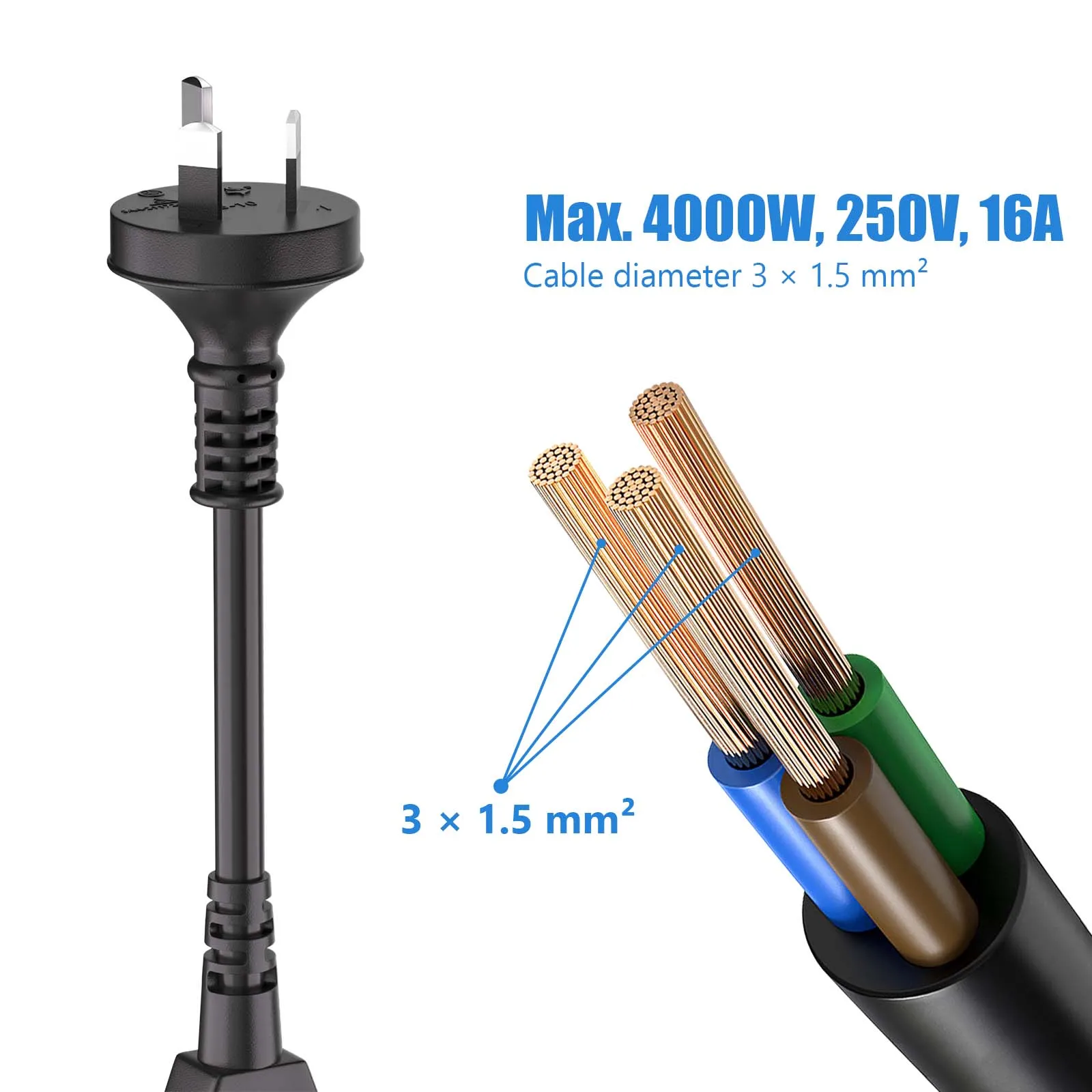 Австралийский стандарт 3-контактный удлиненный шнур питания с 2 розетками