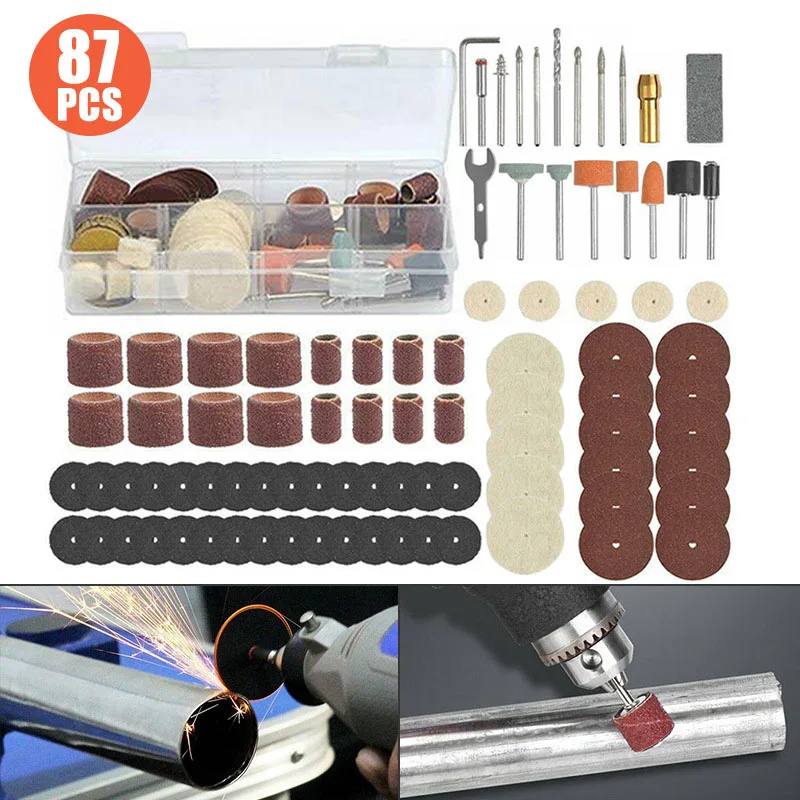 87 шт., комплект аксессуаров для мини-дрели, абразивный вращающийся инструмент, аксессуары, биты, лезвия, набор дисков для шлифования Dremel, резки, шлифования