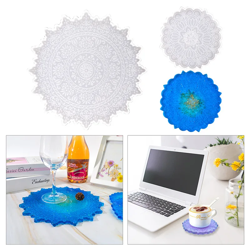 

DIY Pattern Coaster Silicone Mold Fruit Disc Sun Mandala Flower Cup Pad Silicone Mould For Resin Round Cup Pad Table Decortaion