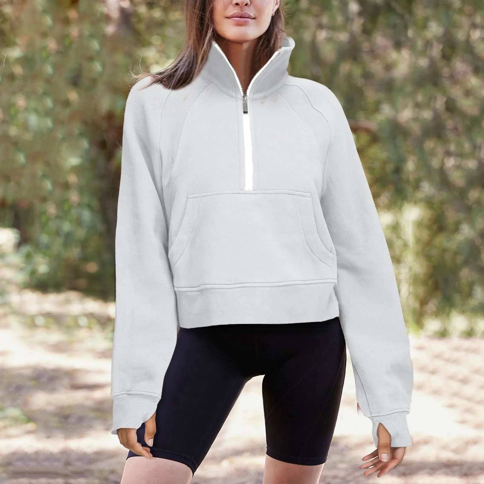 

Women Casual Solid Stand Collar Zipper Long Sleeve Sweatshirt Pullover Top Fleece Zip up Sweatshirt Womens Sweatshirt Womens