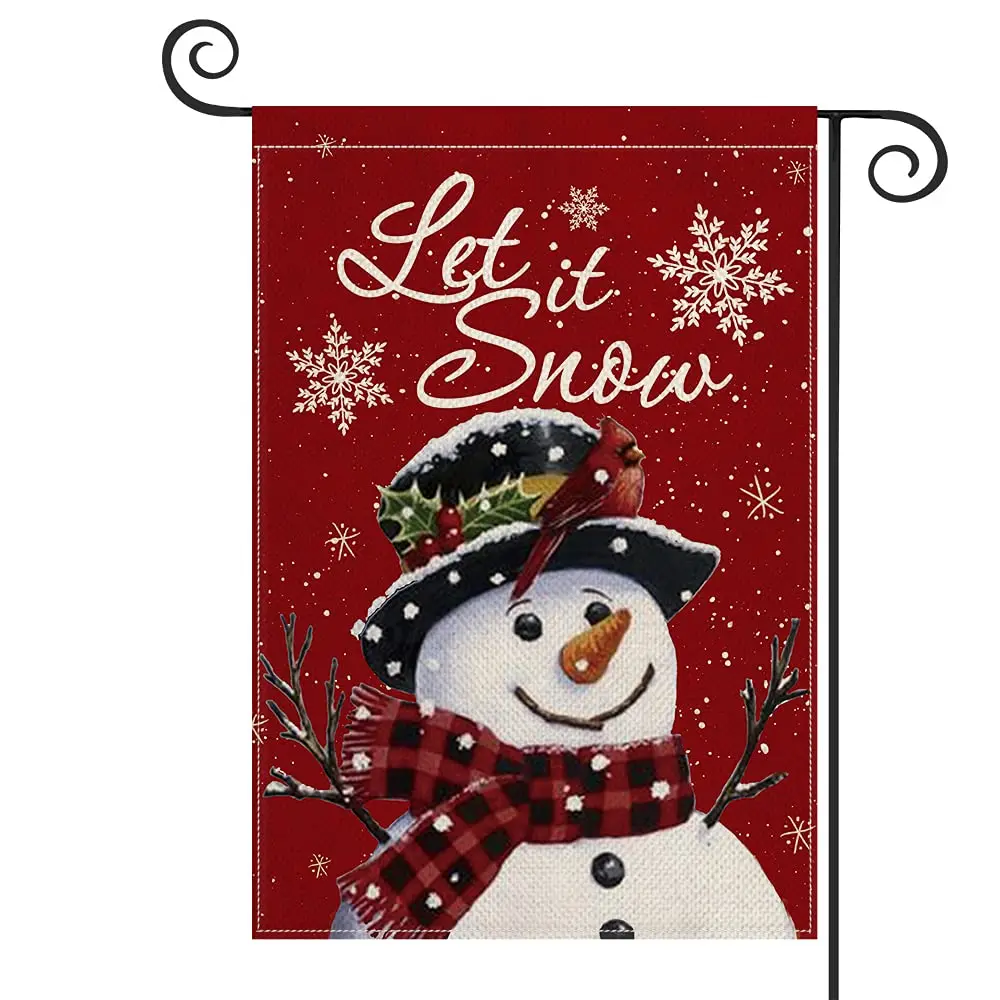 

Christmas Garden Flag Let It Snow Snowman Snowflake 12×18 Inch Indoor Gift Outdoor Polyester 100D Dorm Banner Durable Banner