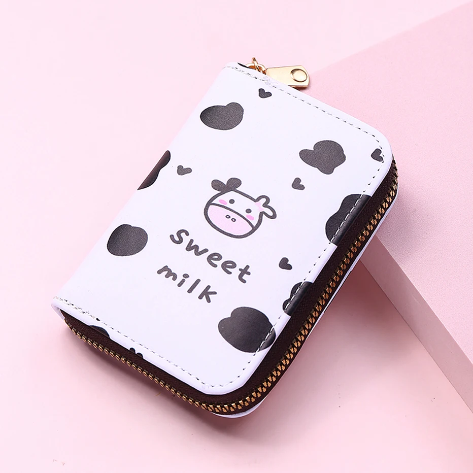 

Mini Coin Purse New Fashion Short Wallet Women Cute Print Cartoon Strawberry Bear Leather Purse Ladies Card Holder Girl Students