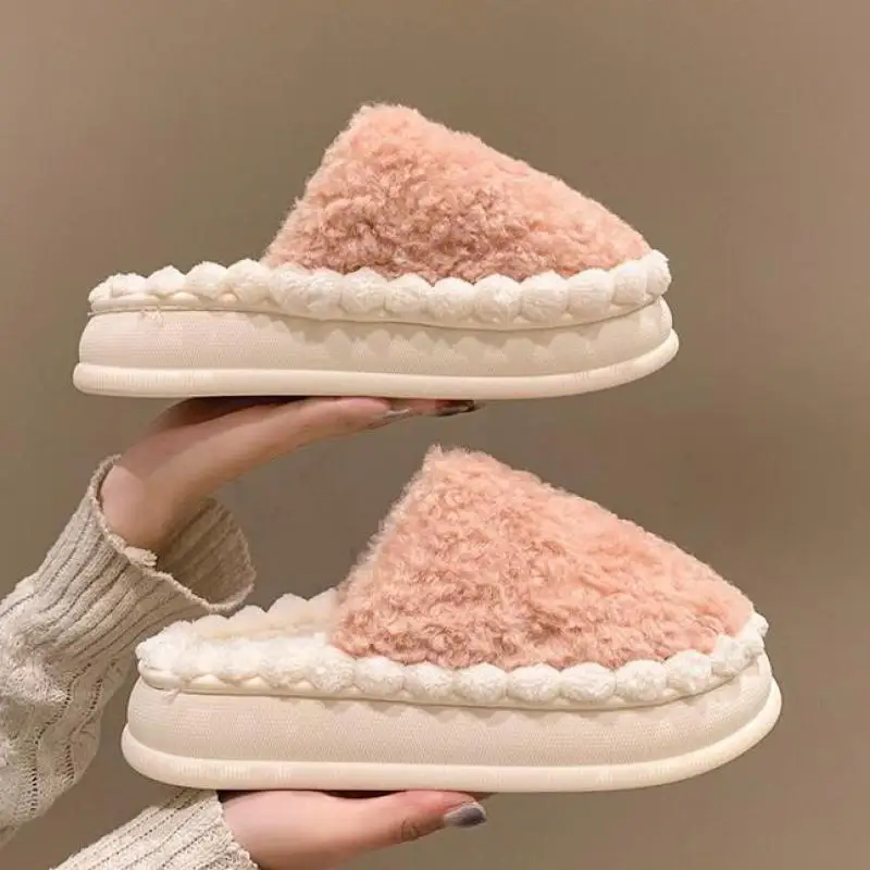 

Зимние домашние женские меховые тапочки, теплая Женская пушистая обувь, закрытая однотонная спальня, плюшевые тапочки 2023 Ytmtloy Zapatillas Mujer Casa ...