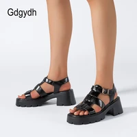 gdgydh women open toe lug sole fashion block heel sandals with adjustable ankle strap platform sandals woman big size 42
