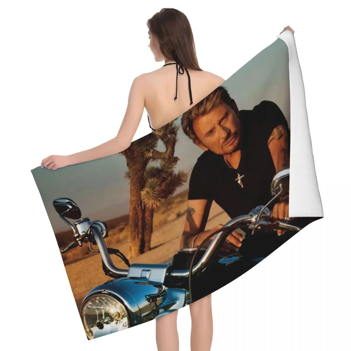 

Motorcycle Johnny Hallyday Bath Beach Towel Microfiber French Rock Singer Travelling Swimming Camping Towels