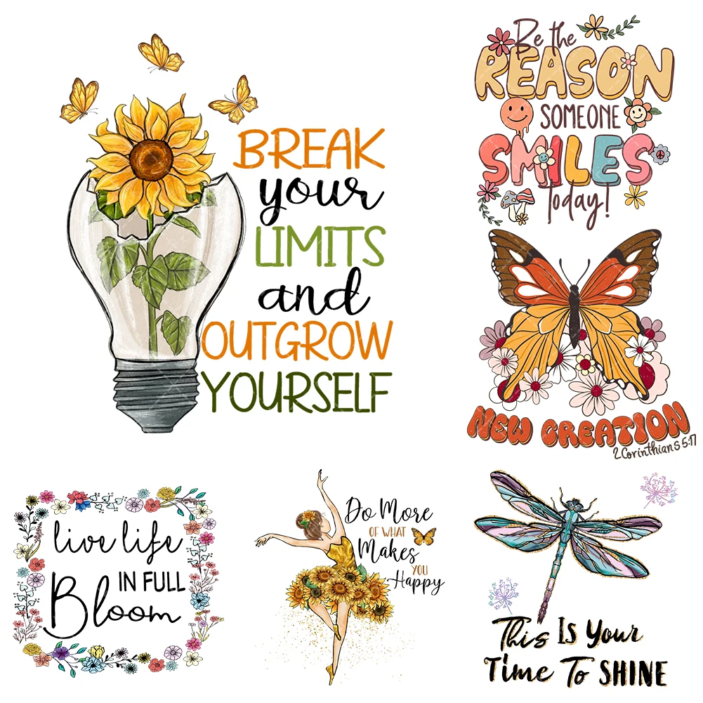 New adage motivational Iron On Heat Transfer Stickers For Clothes DTF Pinted Vinyl Thermal Appliques Washable T-Shirt Decal