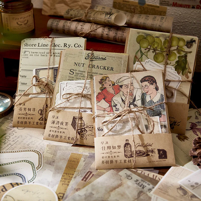 

30pcs/lot Memo Pads Material Paper Su Shi Jing Nian Junk Journal Scrapbooking Cards Retro Background Decoration Paper